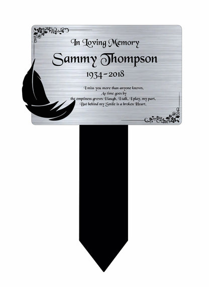 Memorial Plaque, Memorial Plaques for graves, Remembrance, Silver, Rounded, Feather