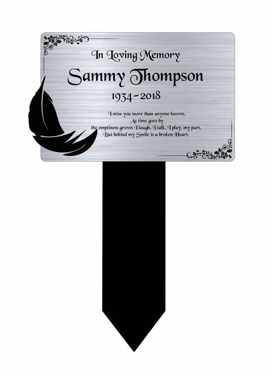 Memorial Plaque, Memorial Plaques for graves, Remembrance, Silver, Rounded, Feather