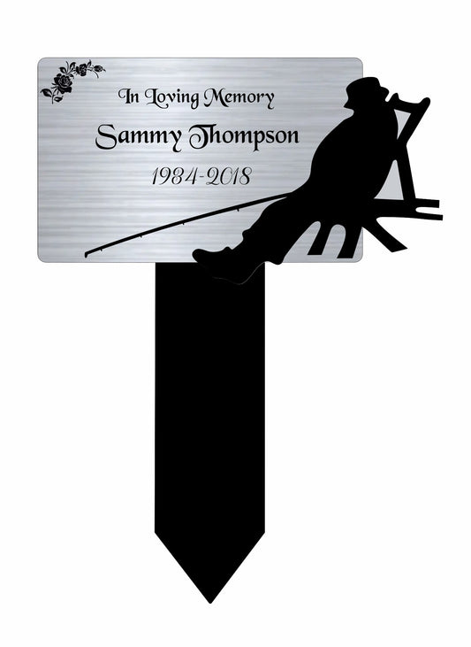 Memorial Plaque, Memorial Plaques for graves, Remembrance, Silver, Rounded, Fishing