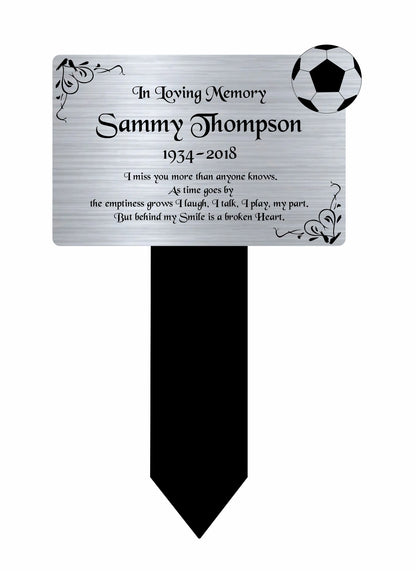 Memorial Plaque, Memorial Plaques for graves, Remembrance, Silver, Rounded, Football