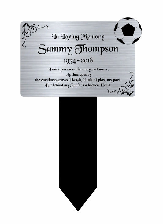 Memorial Plaque, Memorial Plaques for graves, Remembrance, Silver, Rounded, Football