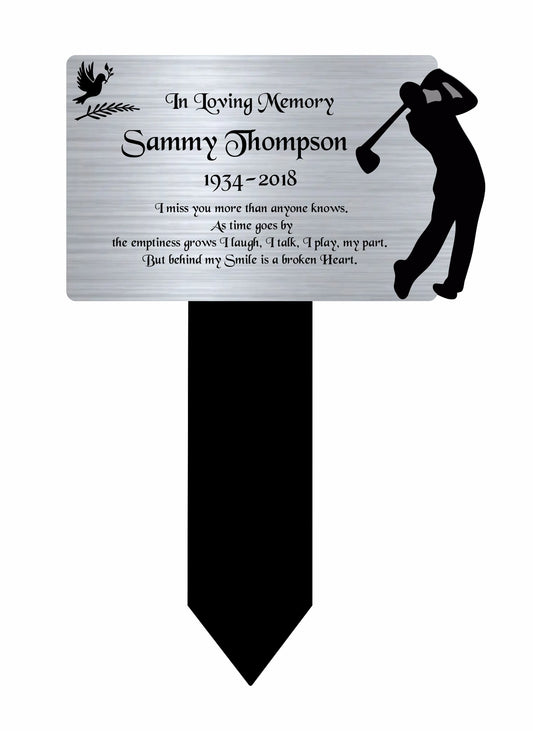 Memorial Plaque, Memorial Plaques for graves, Remembrance, Silver, Rounded, Golf
