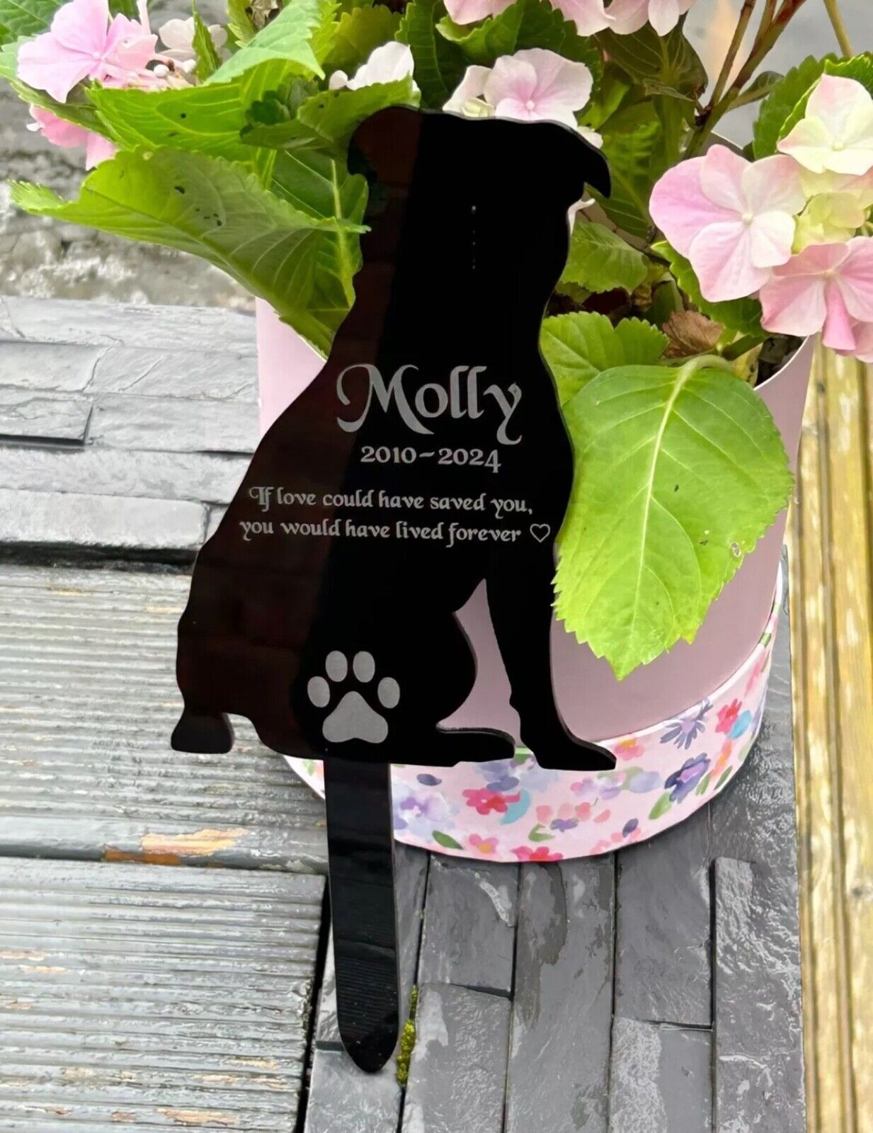 Personalised Pet, Staffordshire Bull Terrier Dog Memorial Plaque, Ground Stake, Grave Marker for Cemetery Or Garden