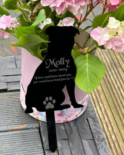 Personalised Pet, Staffordshire Bull Terrier Dog Memorial Plaque, Ground Stake, Grave Marker for Cemetery Or Garden