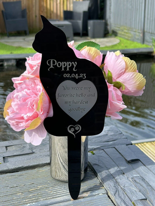 large Personalised Pet Cat Memorial Plaque, Pet memorial gifts, Grave Marker for Cemetery or Garden