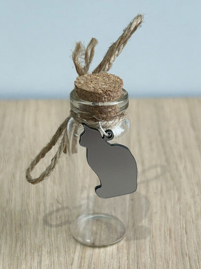 Personalised Cat Hair Pet Memorial Keepsake Gift for hair fur or Ashes, Bottle Brushed Steel acrylic