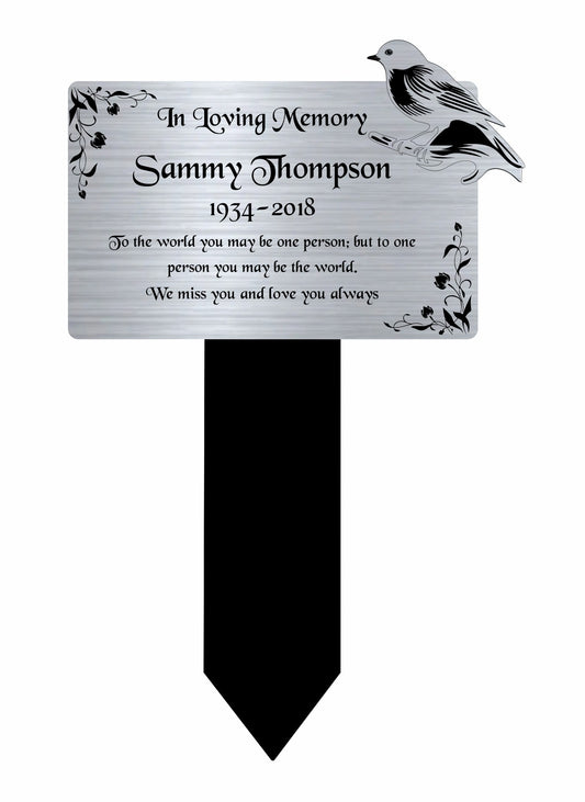 Memorial Plaque, Memorial Plaques for graves, Remembrance, Silver, Rounded, Robin