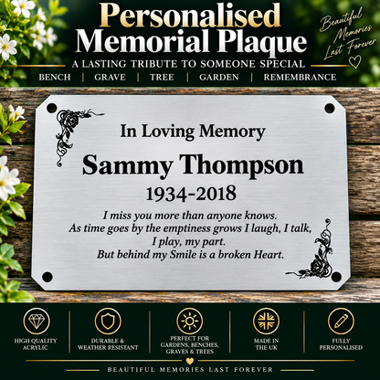 Personalised Memorial Plaque, 6x4 Engraved Bench Plaques, Engraved Tree Sign, Silver, Weatherproof, Grave, Chamfer