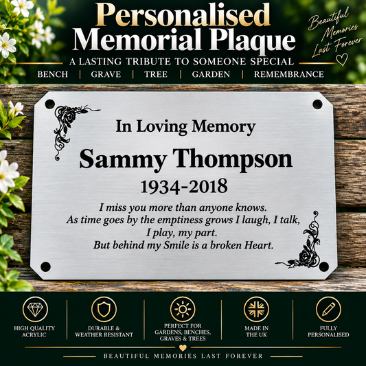 Personalised Memorial Plaque, 6x4 Engraved Bench Plaques, Engraved Tree Sign, Silver, Weatherproof, Grave, Chamfer