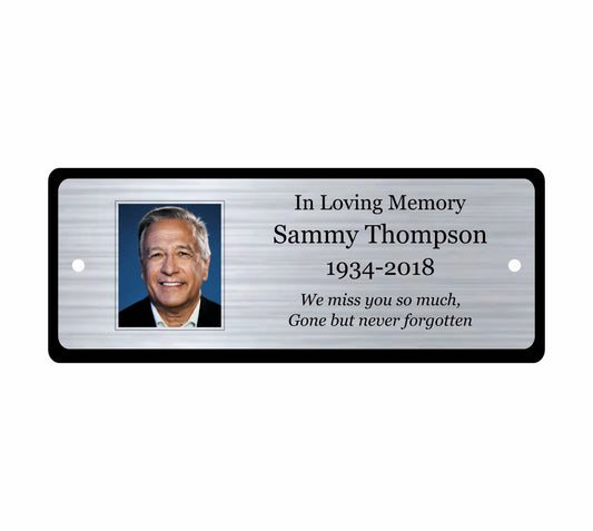 Memorial Photo Plaque, Engraved Bench Plaques, Engraved Tree Sign, Silver, Weatherproof, Grave