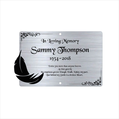 Memorial Bench Plaque, 6x4 Engraved Bench Plaques, Engraved Tree Sign, Weatherproof, Grave, Silver Feather