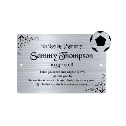 Memorial Bench Plaque, 6x4 Engraved Bench Plaques, Engraved Tree Sign, Weatherproof, Grave, Gold Football