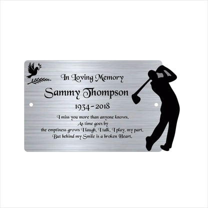 Memorial Bench Plaque, 6x4 Engraved Bench Plaques, Engraved Tree Sign, Weatherproof, Grave, Silver Golf