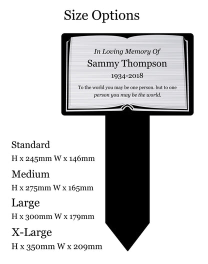 Memorial Plaque, Garden Outdoors Plaques, Remembrance Sign, Graver marker, Dad, Father, Mum, Silver Book