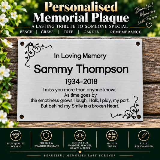 Personalised Memorial Plaque, 6x4 Engraved Bench Plaques, Engraved Tree Sign, Silver, Weatherproof, Grave, Square