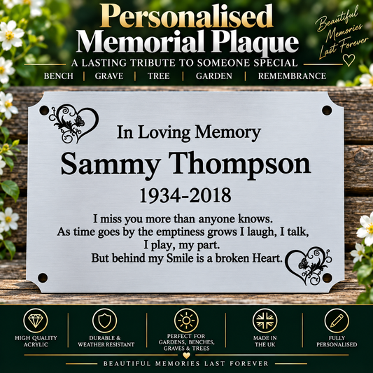 Personalised Memorial Plaque, 6x4 Engraved Bench Plaques, Engraved Tree Sign, Silver, Weatherproof, Grave, inverse