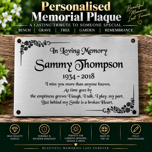 Personalised Memorial Plaque, 6x4 Engraved Bench Plaques, Engraved Tree Sign, Silver, Weatherproof, Grave, Rounded