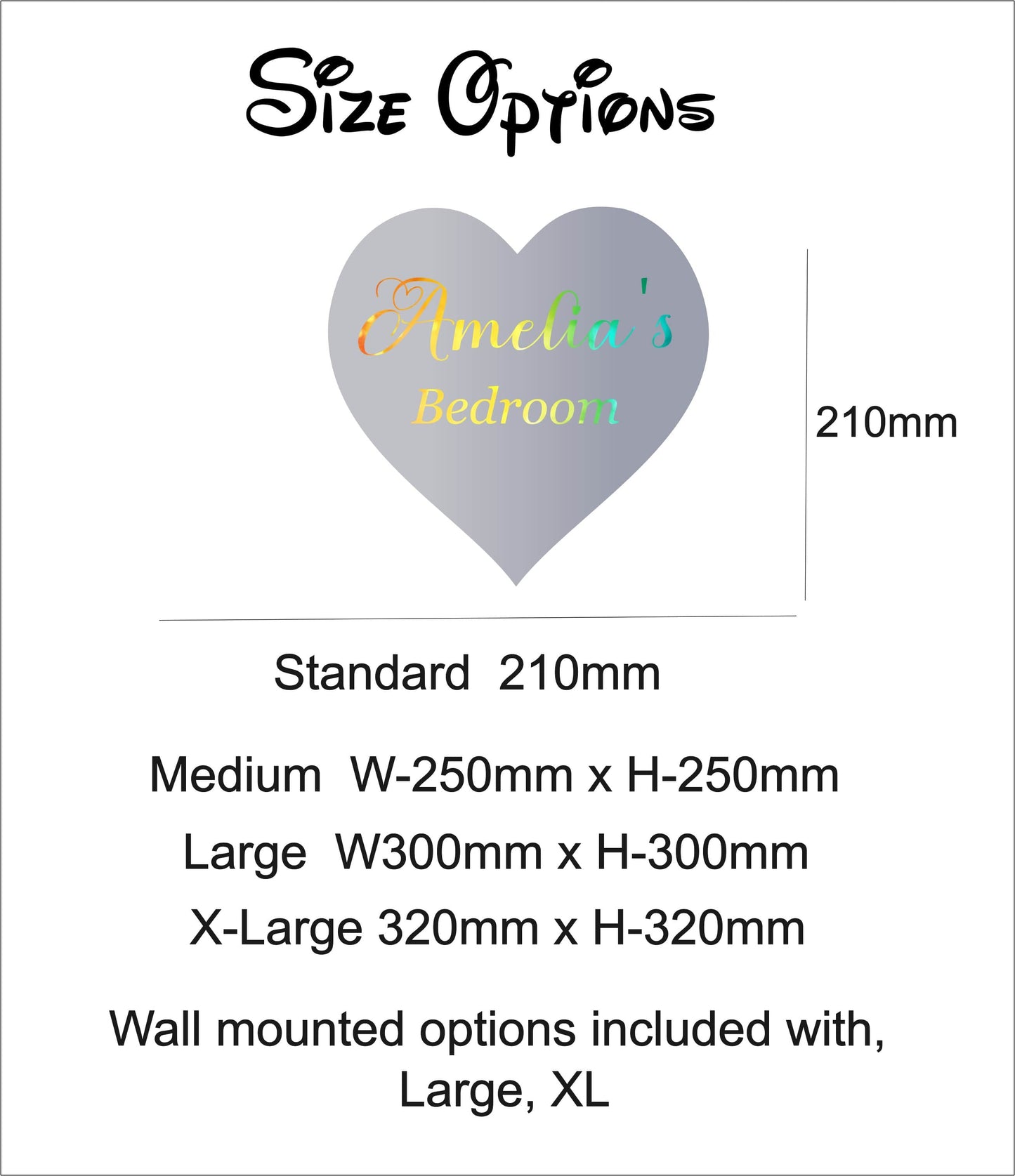 Personalised LED Mirror, Heart Shape, Kids Bedroom Sign, Plaque, Wedding, Office, Perfect Gift