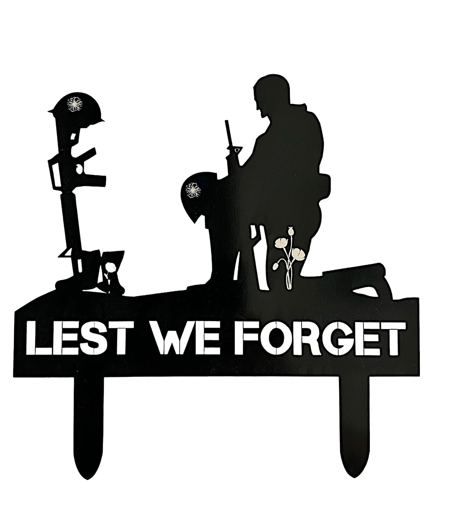 Remembrance Day Memorial Black Acrylic Gloss Lest we forget soldier garden grave marker spike