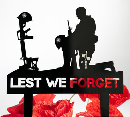 Remembrance Day Memorial Black Acrylic Gloss Lest we forget soldier garden grave marker spike