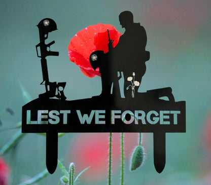 Remembrance Day Memorial Black Acrylic Gloss Lest we forget soldier garden grave marker spike