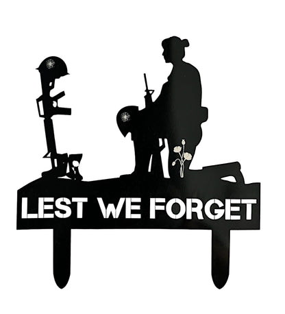 Remembrance Day Memorial Black Acrylic Gloss Lest we forget soldier garden grave marker spike