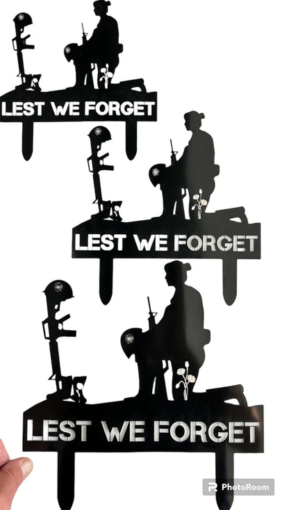 Remembrance Day Memorial Black Acrylic Gloss Lest we forget soldier garden grave marker spike