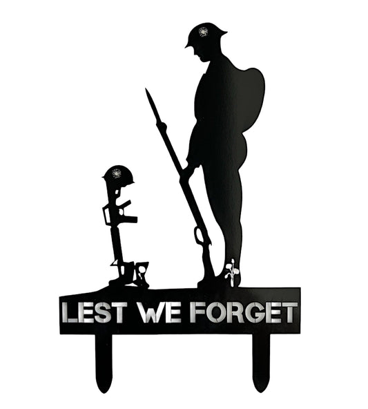 Remembrance Day Memorial Black Acrylic Gloss Lest we forget soldier garden grave marker spike