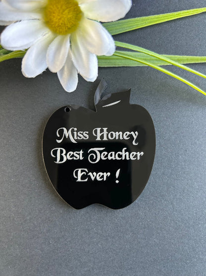 Thank you Teacher Personalised Gift Keyring Black Gloss Acrylic