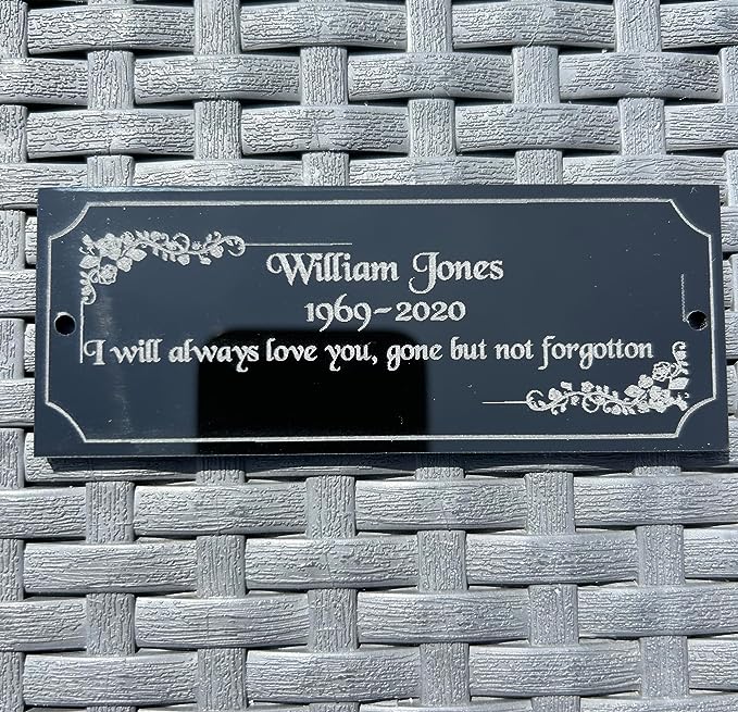 Personalised Memorial Plaque, Bench Plaque, Plaque for Ashes, Black Acrylic - Tribute for Remembering Loved ones