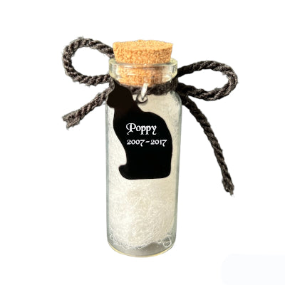 KC Laser Crafts Personalised Pet Cat Hair Memorial glass bottle, Glass vial for hair fur or Ashes, with Black Acrylic